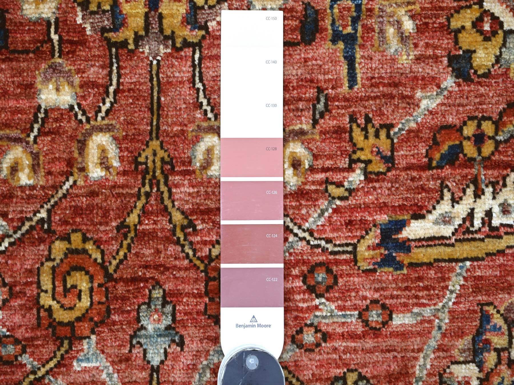 5'x8'2" Prismatic Red, Aryana Grade, Sickle Leaf Design, Vegetable Dyes, Pure Wool, Hand Knotted, Soft Pile, Densely Woven, Oriental Rug HR21147 - Image 3