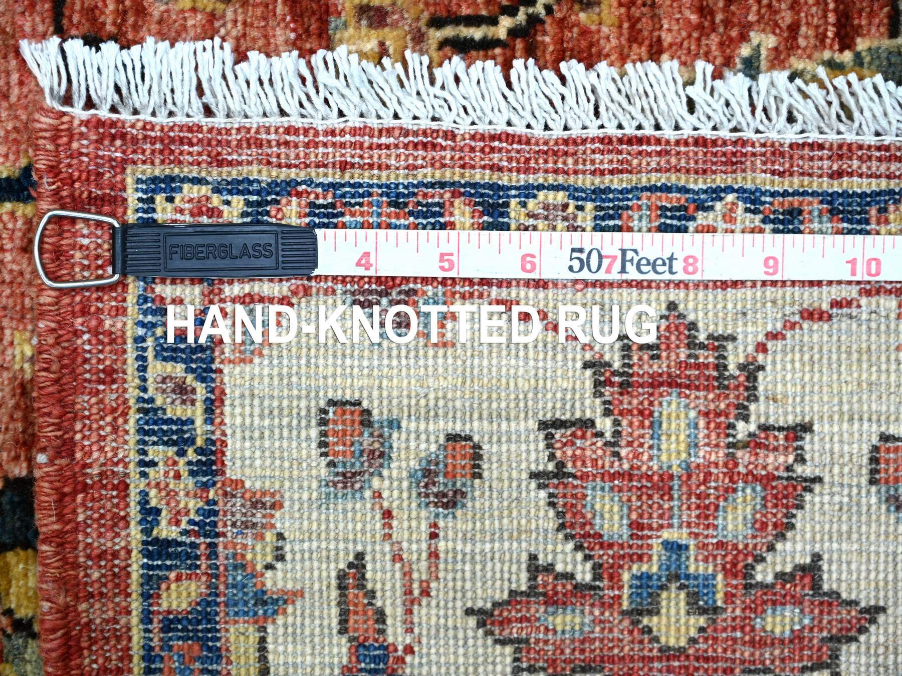 5'x8'2" Prismatic Red, Aryana Grade, Sickle Leaf Design, Vegetable Dyes, Pure Wool, Hand Knotted, Soft Pile, Densely Woven, Oriental Rug HR21147 - Image 6