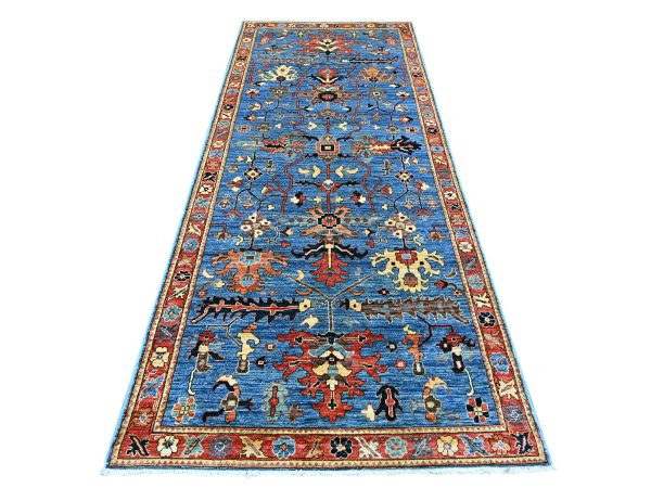 4'x10' Bayern Blue, Heriz All Over Design, Aryana Collection, Vegetable Dyes, Hand Knotted, Soft Pile, High Mountain Wool, Densely Woven, Wide Runner, Oriental Rug HR21153