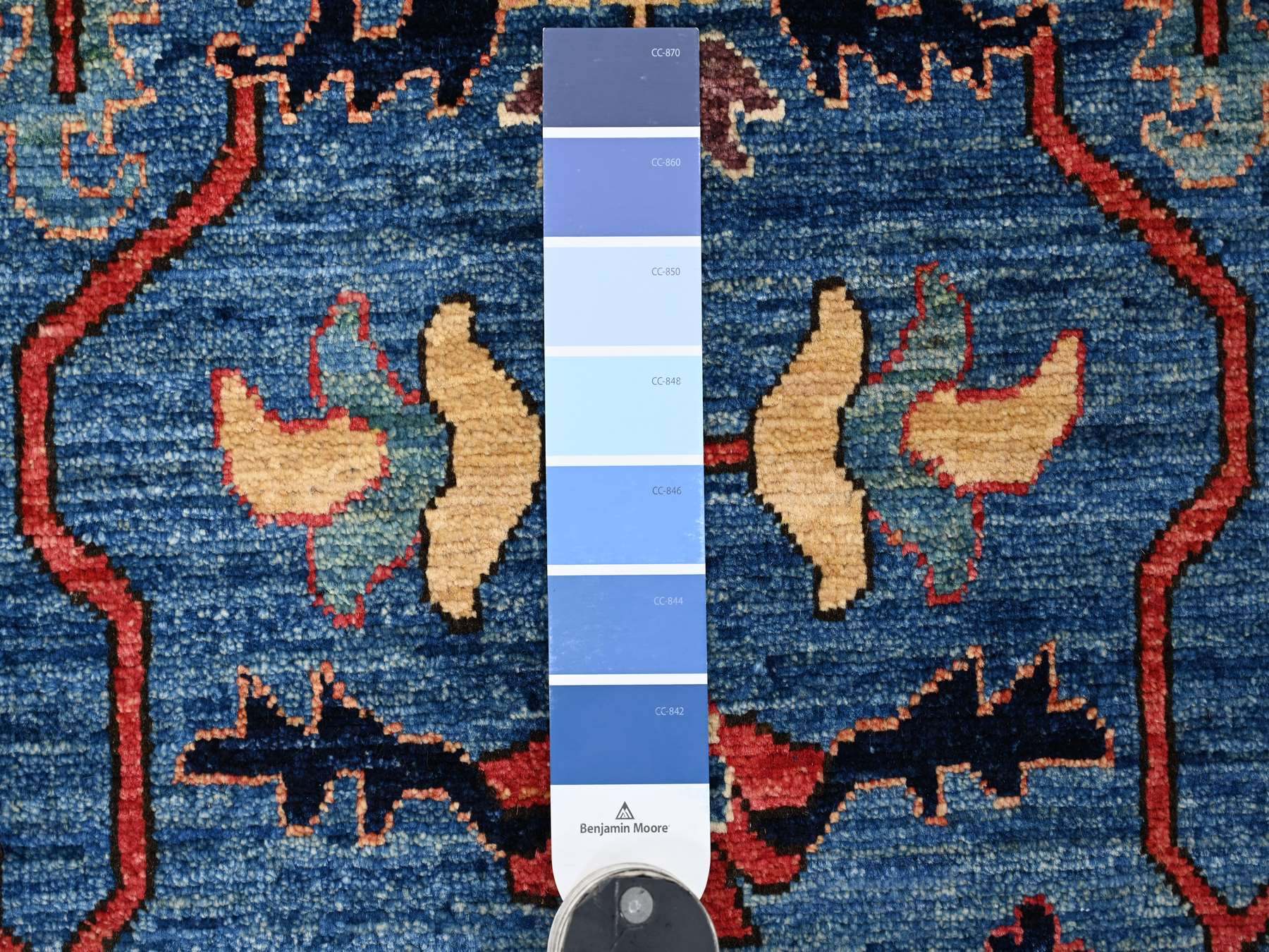 4'x10' Bayern Blue, Heriz All Over Design, Aryana Collection, Vegetable Dyes, Hand Knotted, Soft Pile, High Mountain Wool, Densely Woven, Wide Runner, Oriental Rug HR21153 - Image 3