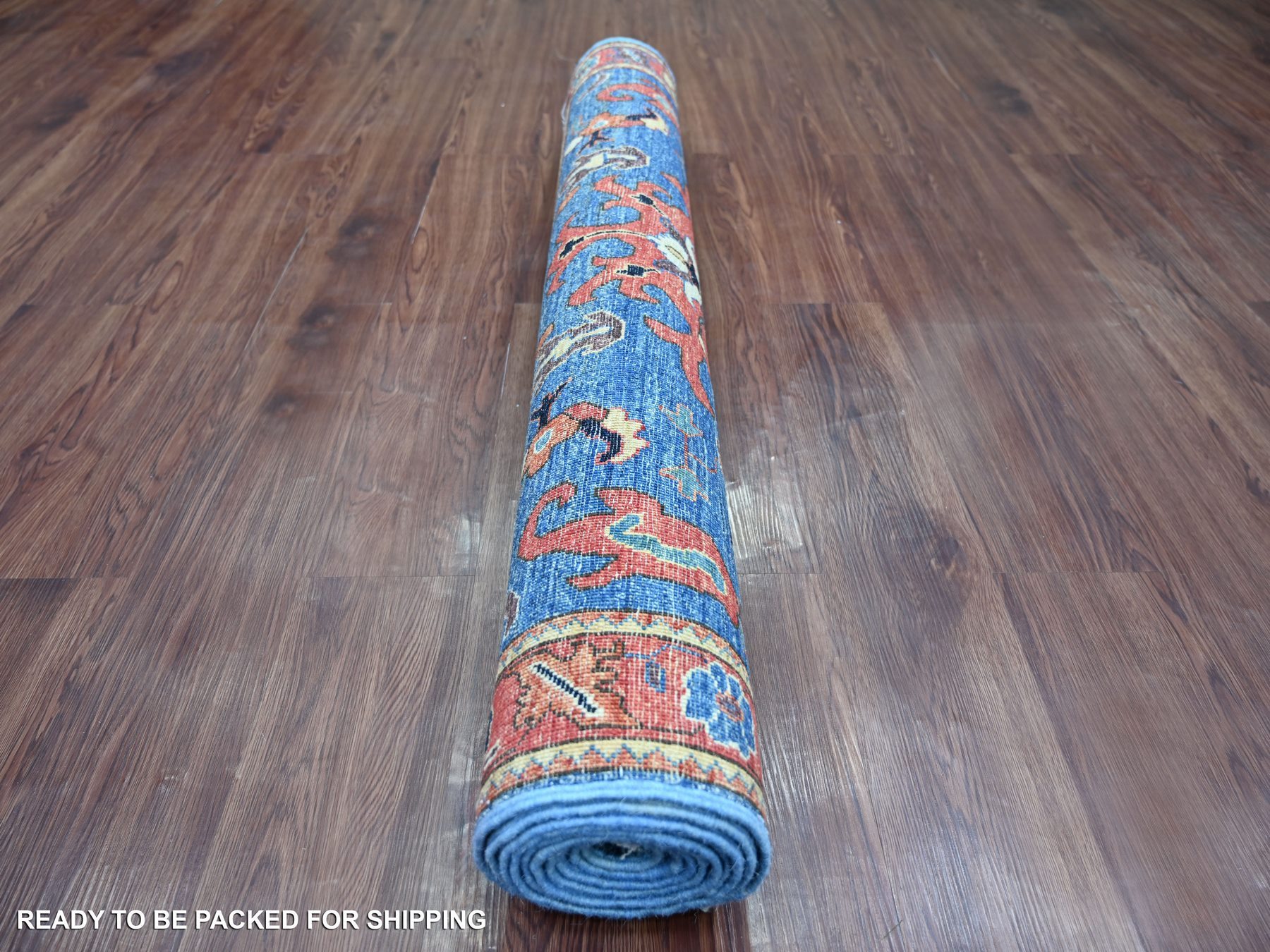 4'x10' Bayern Blue, Heriz All Over Design, Aryana Collection, Vegetable Dyes, Hand Knotted, Soft Pile, High Mountain Wool, Densely Woven, Wide Runner, Oriental Rug HR21153 - Image 4