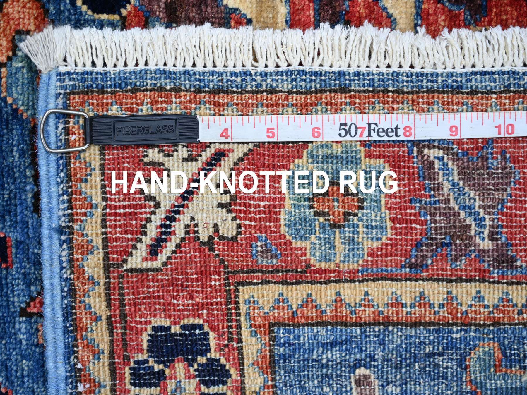 4'x10' Bayern Blue, Heriz All Over Design, Aryana Collection, Vegetable Dyes, Hand Knotted, Soft Pile, High Mountain Wool, Densely Woven, Wide Runner, Oriental Rug HR21153 - Image 6