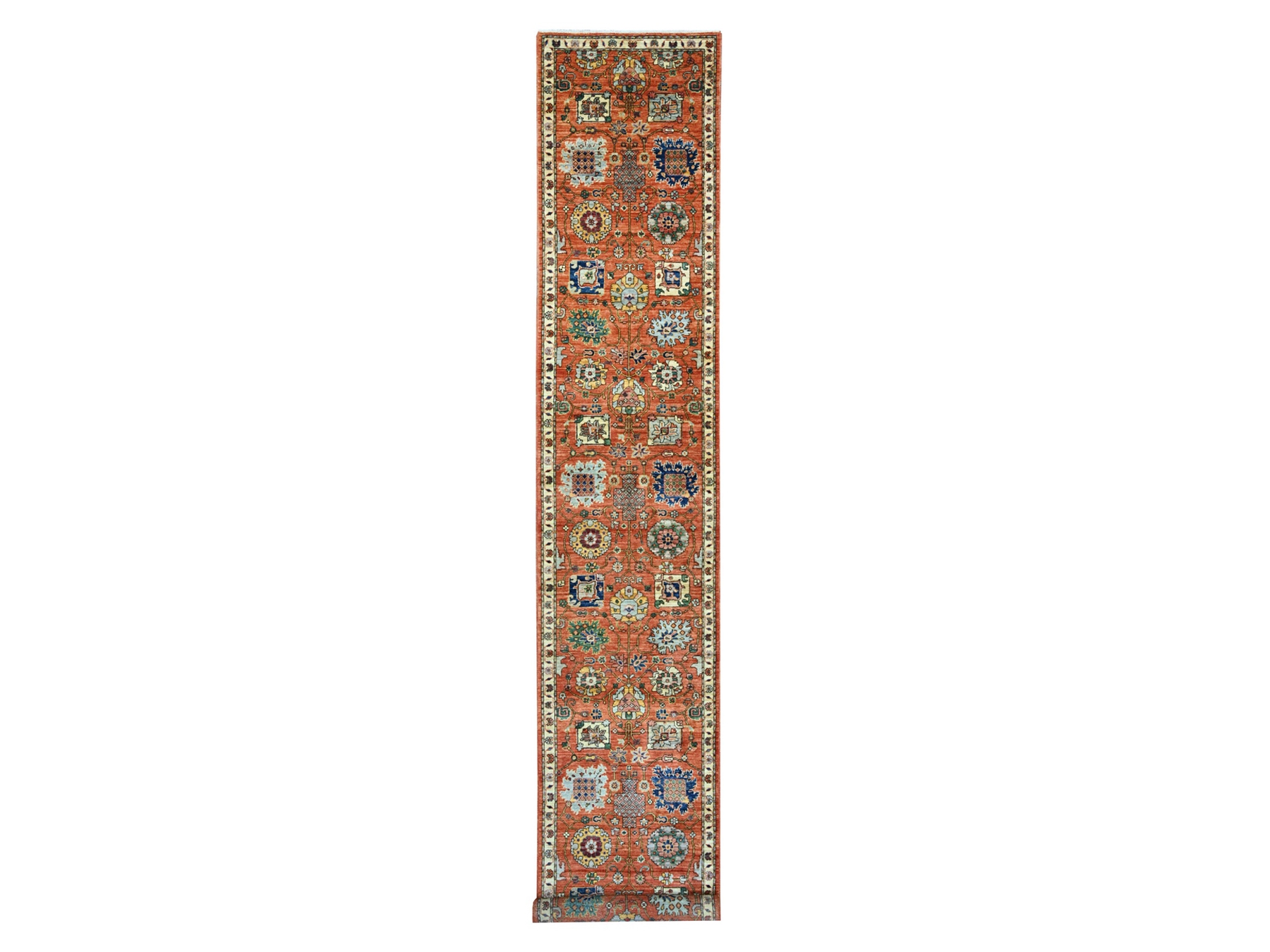2'8"x15'9" Rust Red, Northwest Persian All Over Design, Aryana Grade, Vegetable Dyes, Soft Pile, High Mountain Wool, Hand Knotted, Densely Woven, XL Runner, Oriental Rug HR21155