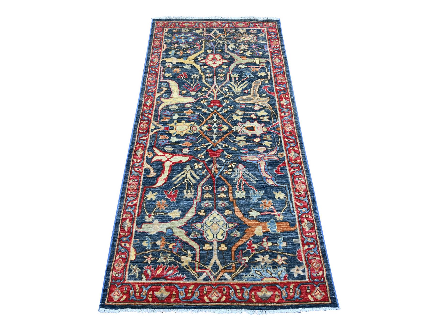 3'x6' Aegean Blue, Aryana Collection, Peshawar with Bijar Garus Design, High Mountain Wool, Hand Knotted, Vegetable Dyes, Densely Woven, Runner, Oriental Rug HR21156