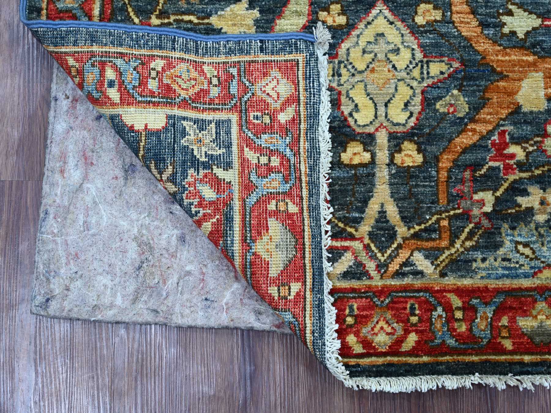 3'x6' Aegean Blue, Aryana Collection, Peshawar with Bijar Garus Design, High Mountain Wool, Hand Knotted, Vegetable Dyes, Densely Woven, Runner, Oriental Rug HR21156 - Image 2