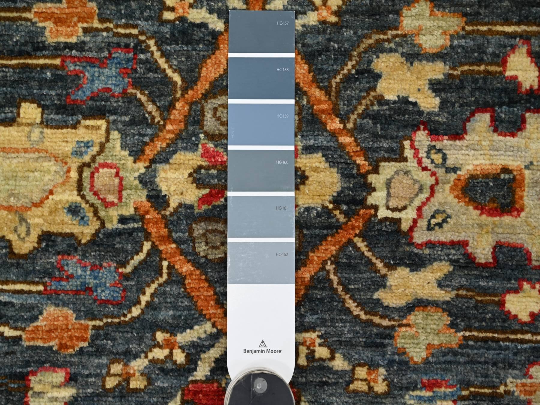 3'x6' Aegean Blue, Aryana Collection, Peshawar with Bijar Garus Design, High Mountain Wool, Hand Knotted, Vegetable Dyes, Densely Woven, Runner, Oriental Rug HR21156 - Image 3