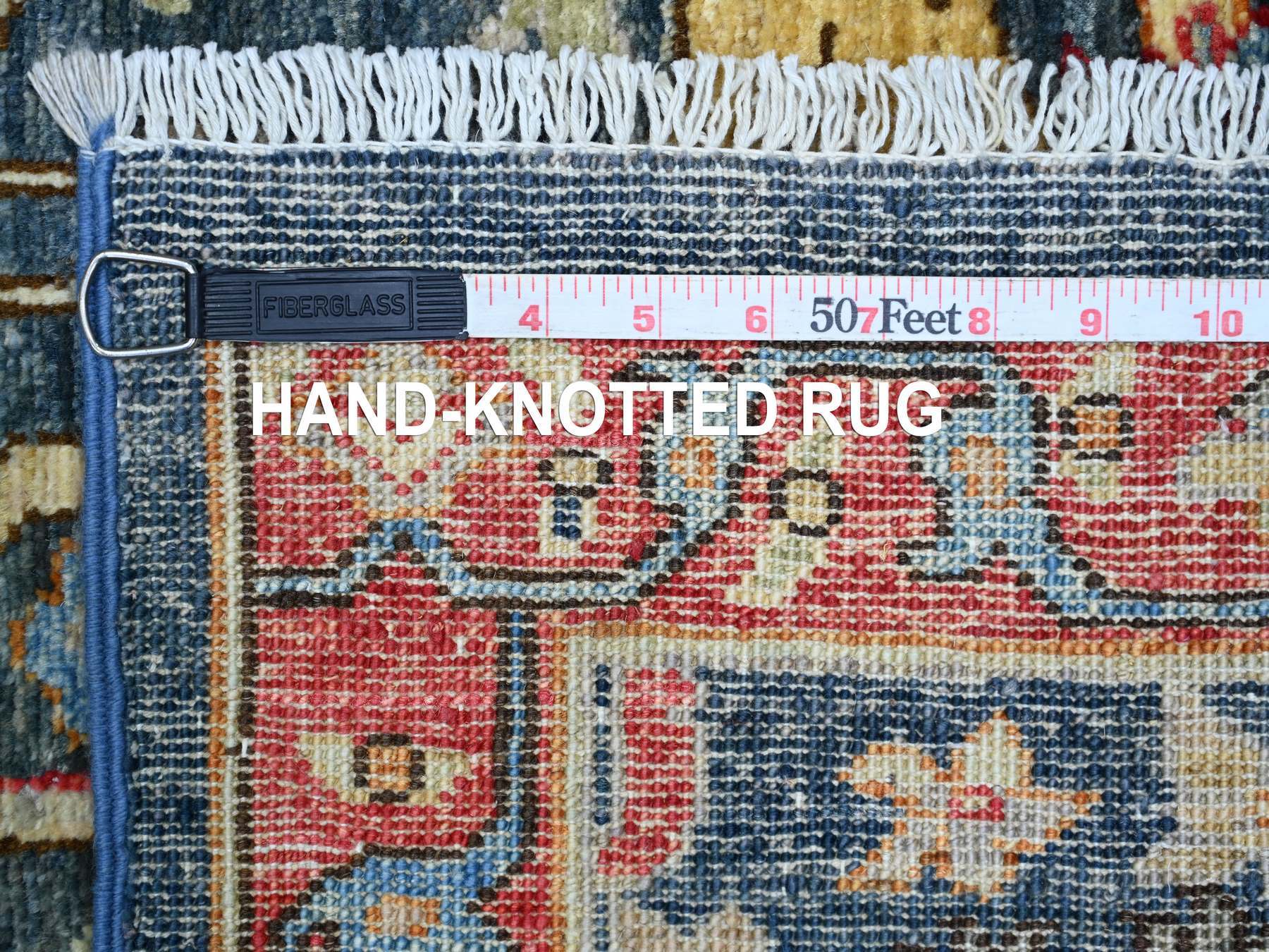 3'x6' Aegean Blue, Aryana Collection, Peshawar with Bijar Garus Design, High Mountain Wool, Hand Knotted, Vegetable Dyes, Densely Woven, Runner, Oriental Rug HR21156 - Image 6
