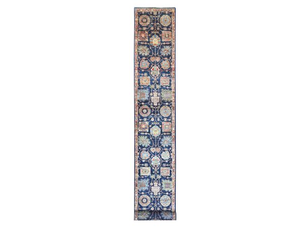 2'6"x21'8" Yale Blue, Aryana Grade, Northwest Persian with All Over Design, Vegetable Dyes, High Mountain Wool, Hand Knotted, Densely Woven, XL Runner, Oriental Rug HR21169