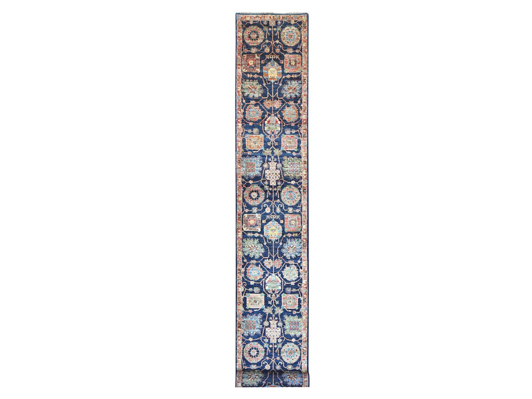 2'6"x21'8" Yale Blue, Aryana Grade, Northwest Persian with All Over Design, Vegetable Dyes, High Mountain Wool, Hand Knotted, Densely Woven, XL Runner, Oriental Rug HR21169