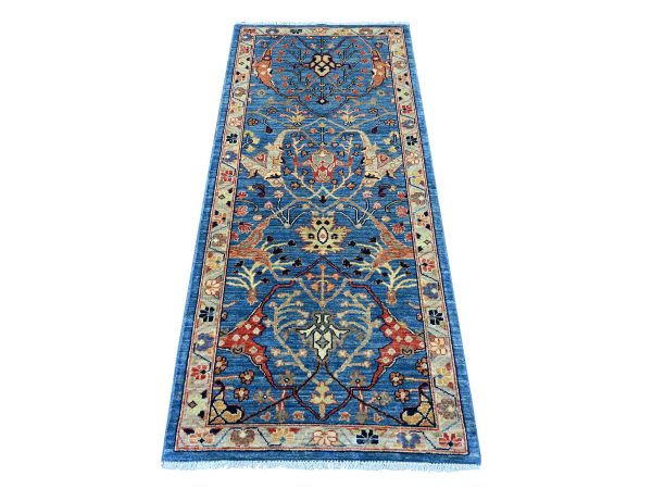 2'7"x6' Marlin Blue, Aryana Collection, Peshawar with Bijar Garus Design, High Mountain Wool, Hand Knotted, Vegetable Dyes, Densely Woven, Runner, Oriental Rug HR21180