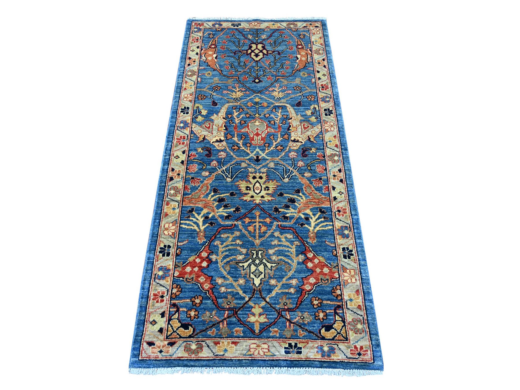 2'7"x6' Marlin Blue, Aryana Collection, Peshawar with Bijar Garus Design, High Mountain Wool, Hand Knotted, Vegetable Dyes, Densely Woven, Runner, Oriental Rug HR21180