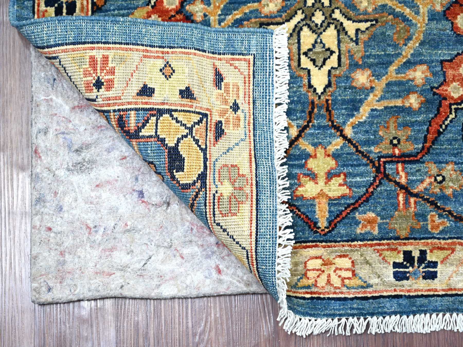 2'7"x6' Marlin Blue, Aryana Collection, Peshawar with Bijar Garus Design, High Mountain Wool, Hand Knotted, Vegetable Dyes, Densely Woven, Runner, Oriental Rug HR21180 - Image 2