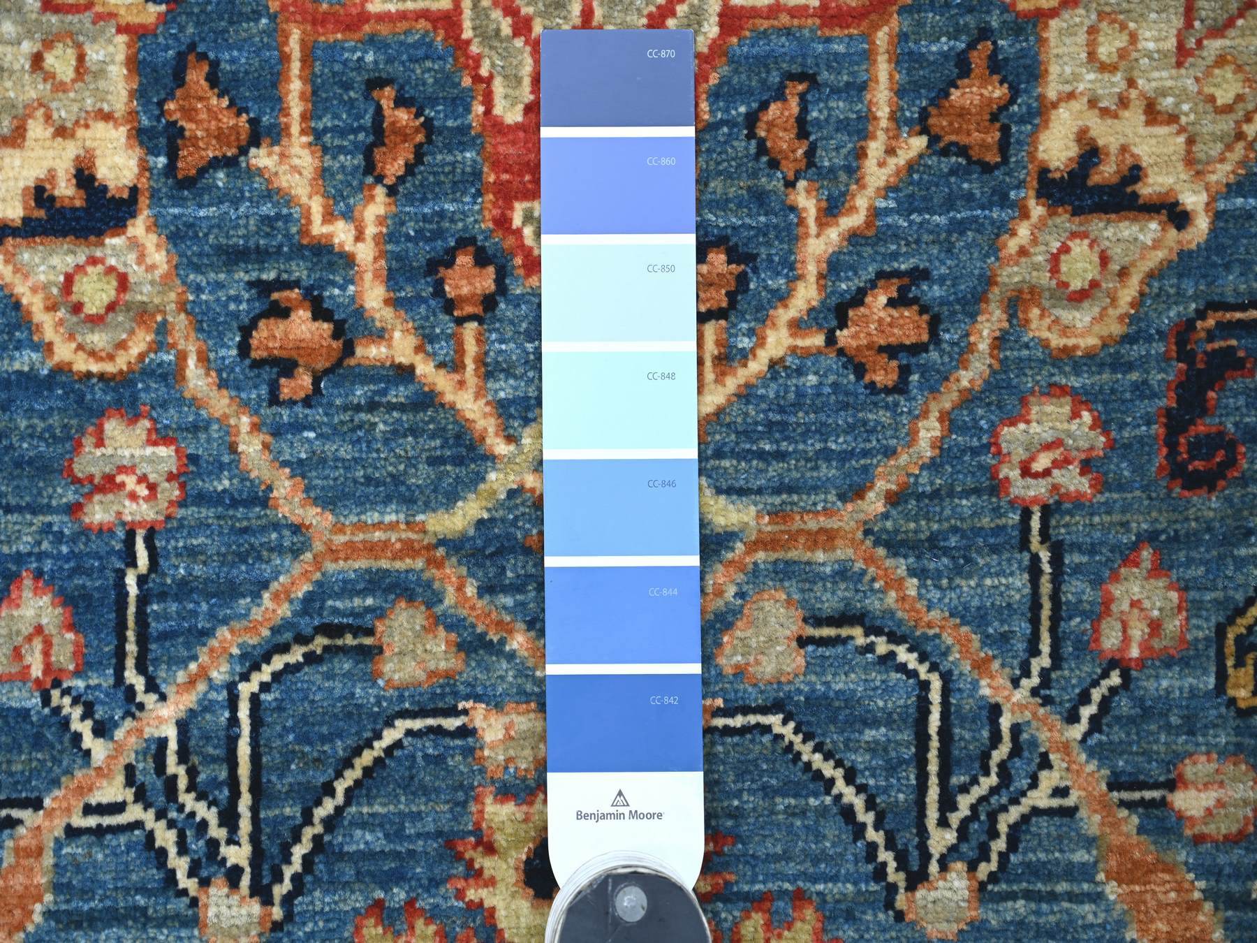 2'7"x6' Marlin Blue, Aryana Collection, Peshawar with Bijar Garus Design, High Mountain Wool, Hand Knotted, Vegetable Dyes, Densely Woven, Runner, Oriental Rug HR21180 - Image 3
