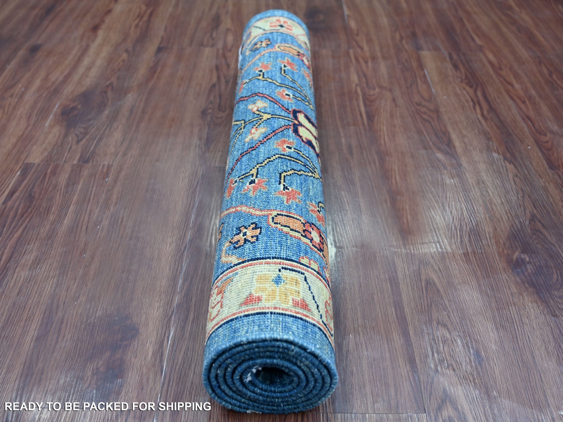 2'7"x6' Marlin Blue, Aryana Collection, Peshawar with Bijar Garus Design, High Mountain Wool, Hand Knotted, Vegetable Dyes, Densely Woven, Runner, Oriental Rug HR21180 - Image 4