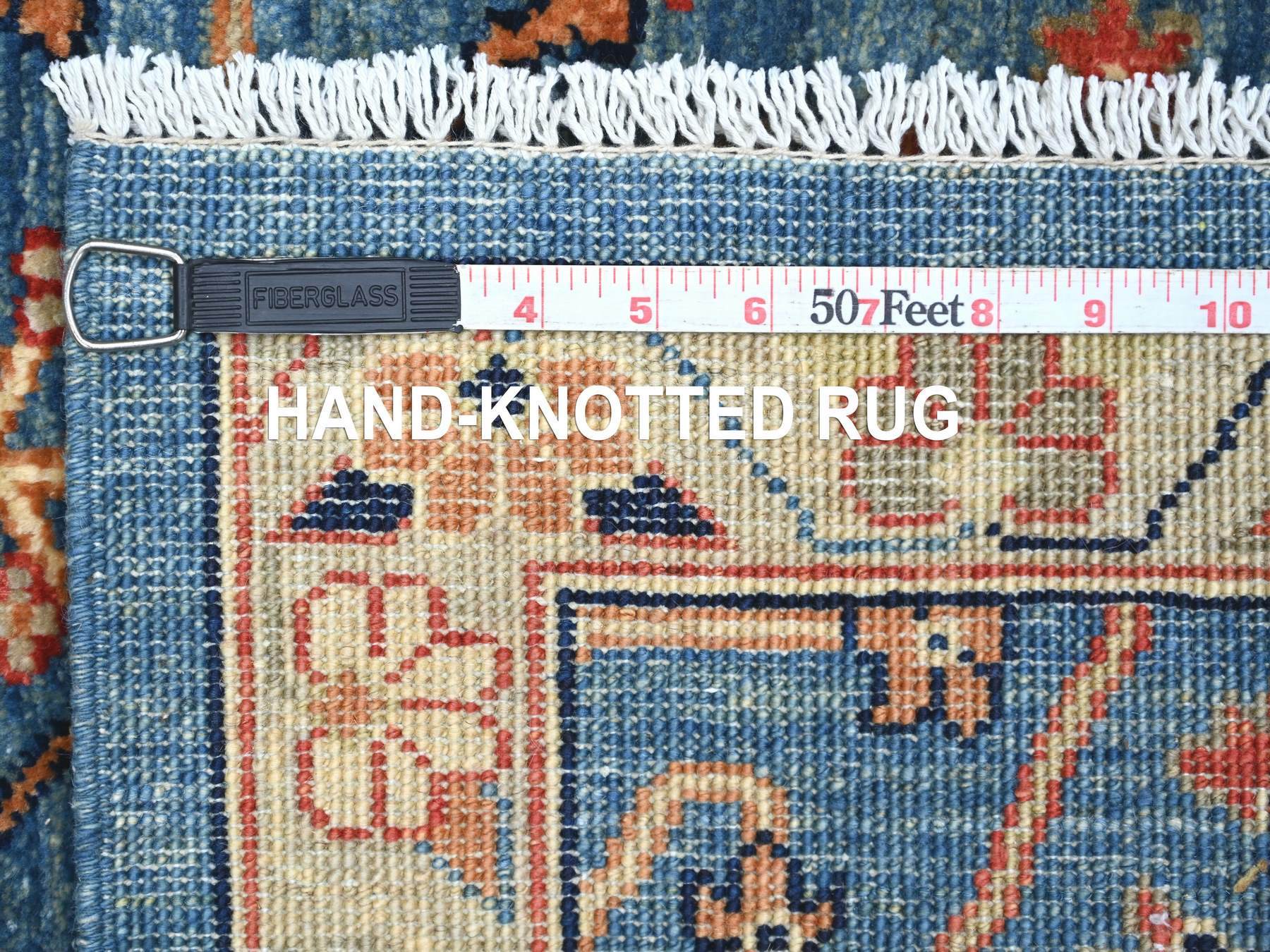 2'7"x6' Marlin Blue, Aryana Collection, Peshawar with Bijar Garus Design, High Mountain Wool, Hand Knotted, Vegetable Dyes, Densely Woven, Runner, Oriental Rug HR21180 - Image 6