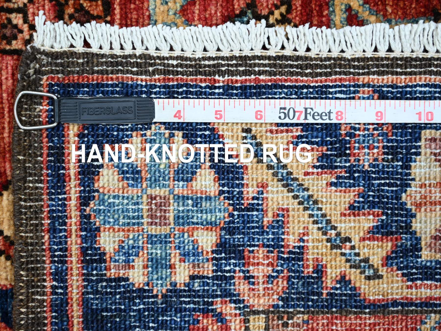 3'2"x13'6" Coral Red, Antiqued Heriz Design, Vegetable Dyes, High Mountain Wool, Aryana Grade, Hand Knotted, Soft Pile, Densely Woven, Wide Runner, Oriental Rug HR21181 - Image 6