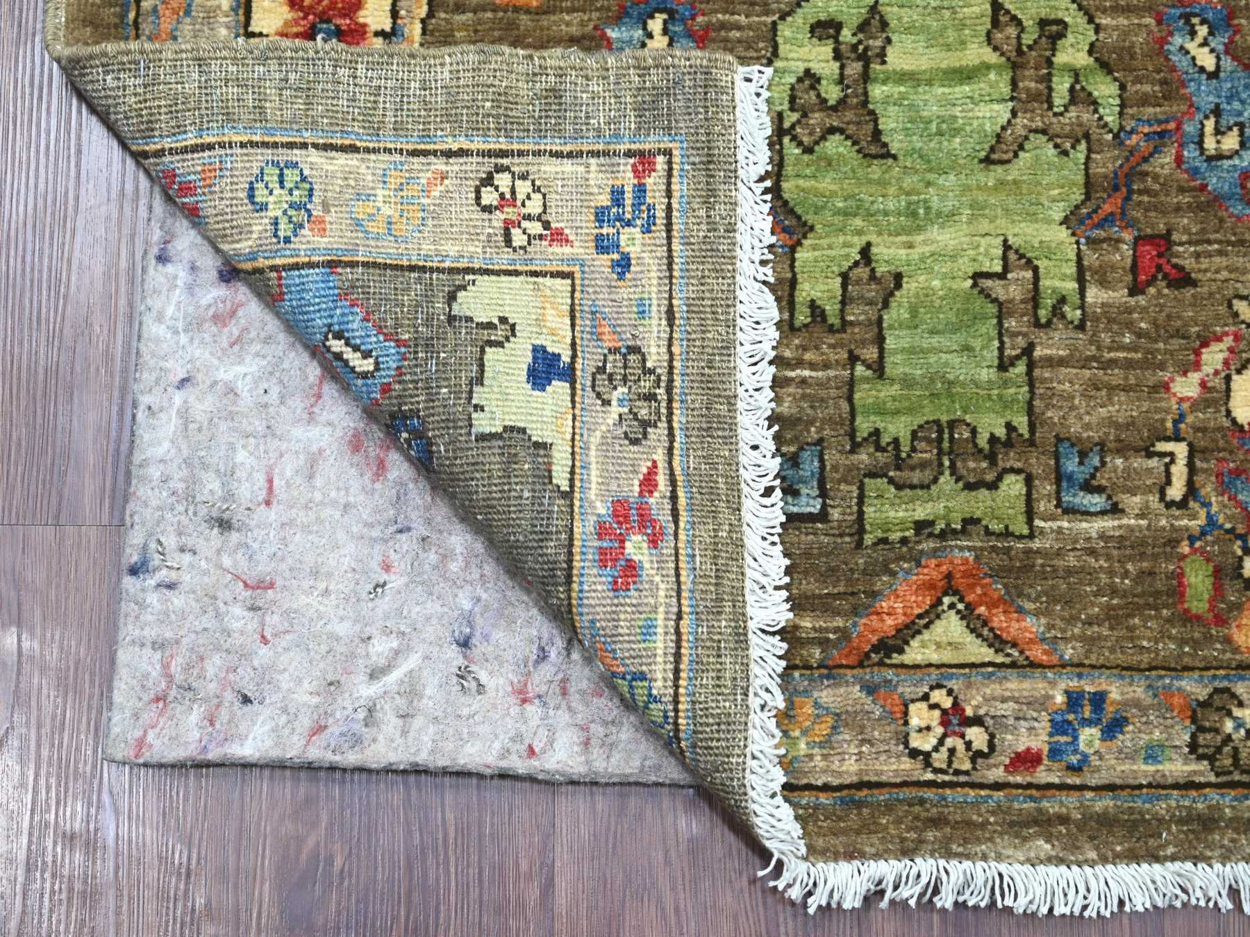 3'x13'8" Coffee Brown, Heriz All Over Design, Aryana Collection, Vegetable Dyes, Hand Knotted, Soft Pile, High Mountain Wool, Densely Woven, Runner, Oriental Rug HR21183 - Image 2