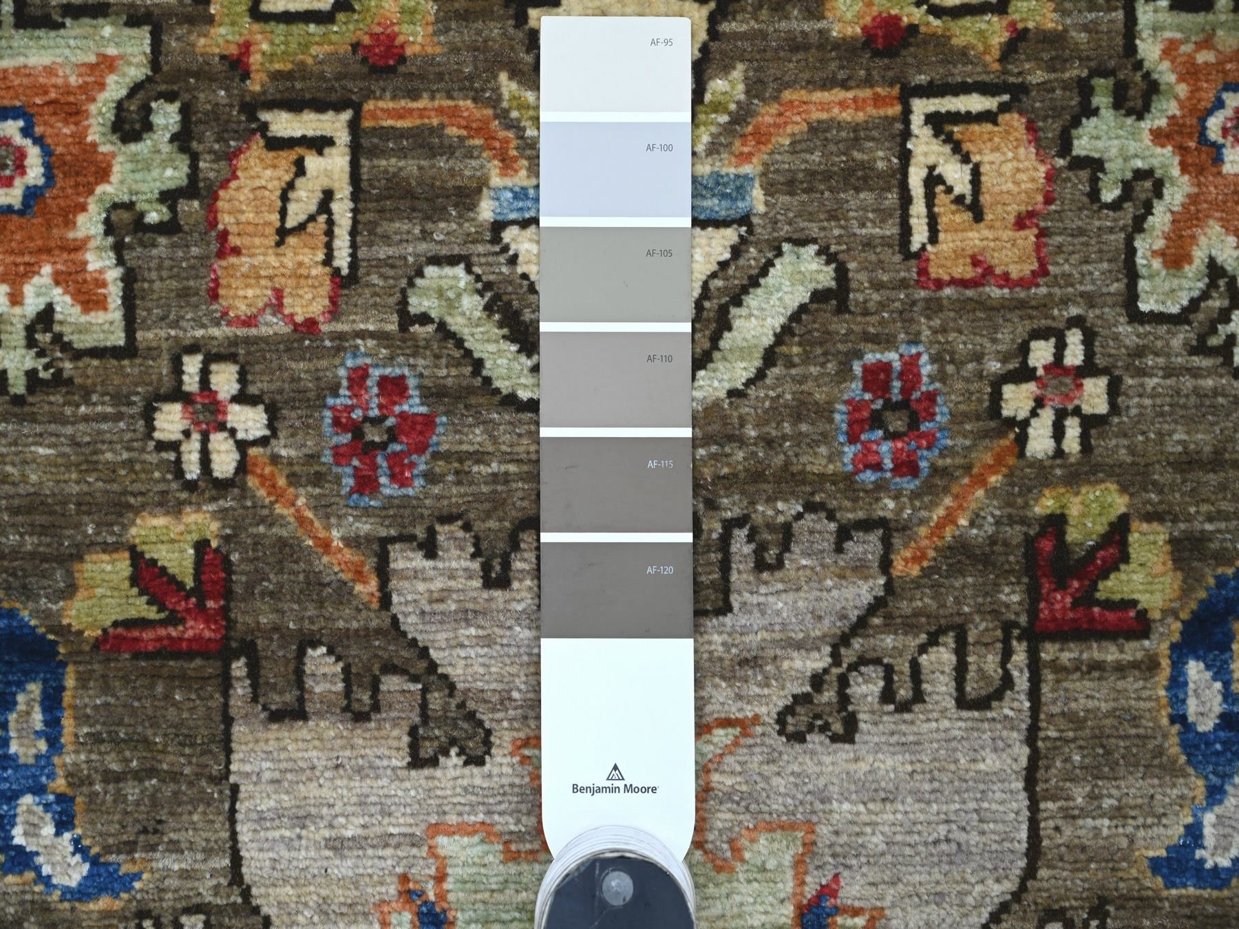 3'x13'8" Coffee Brown, Heriz All Over Design, Aryana Collection, Vegetable Dyes, Hand Knotted, Soft Pile, High Mountain Wool, Densely Woven, Runner, Oriental Rug HR21183 - Image 3