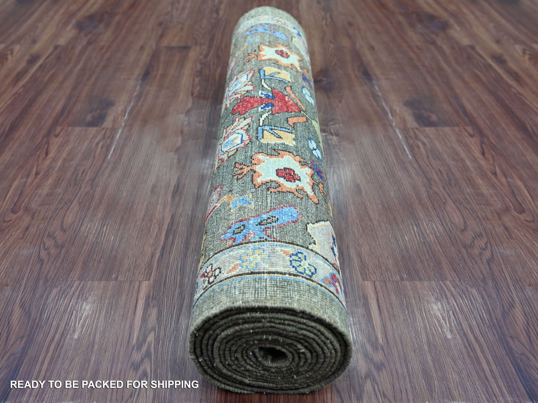 3'x13'8" Coffee Brown, Heriz All Over Design, Aryana Collection, Vegetable Dyes, Hand Knotted, Soft Pile, High Mountain Wool, Densely Woven, Runner, Oriental Rug HR21183 - Image 4