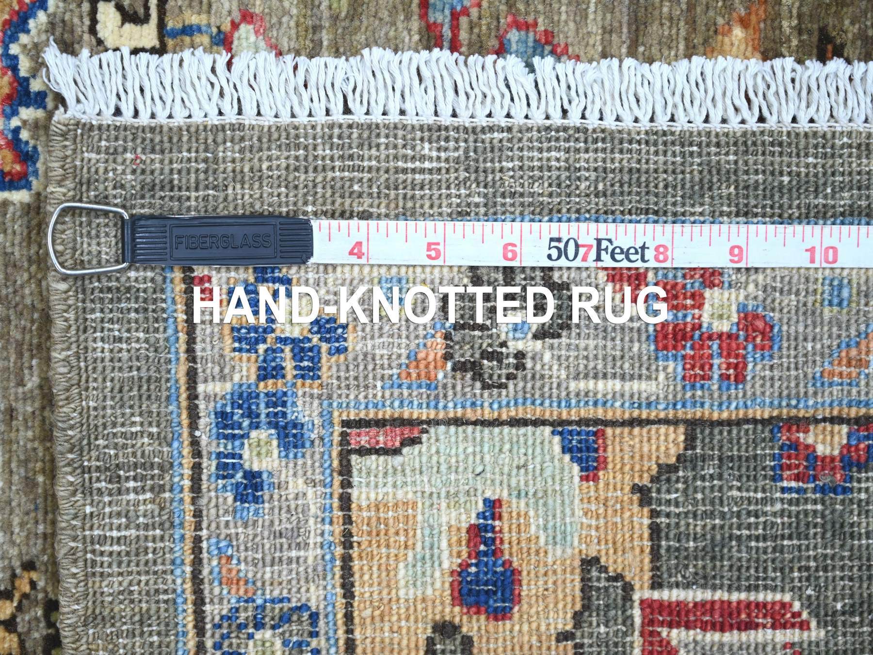 3'x13'8" Coffee Brown, Heriz All Over Design, Aryana Collection, Vegetable Dyes, Hand Knotted, Soft Pile, High Mountain Wool, Densely Woven, Runner, Oriental Rug HR21183 - Image 6