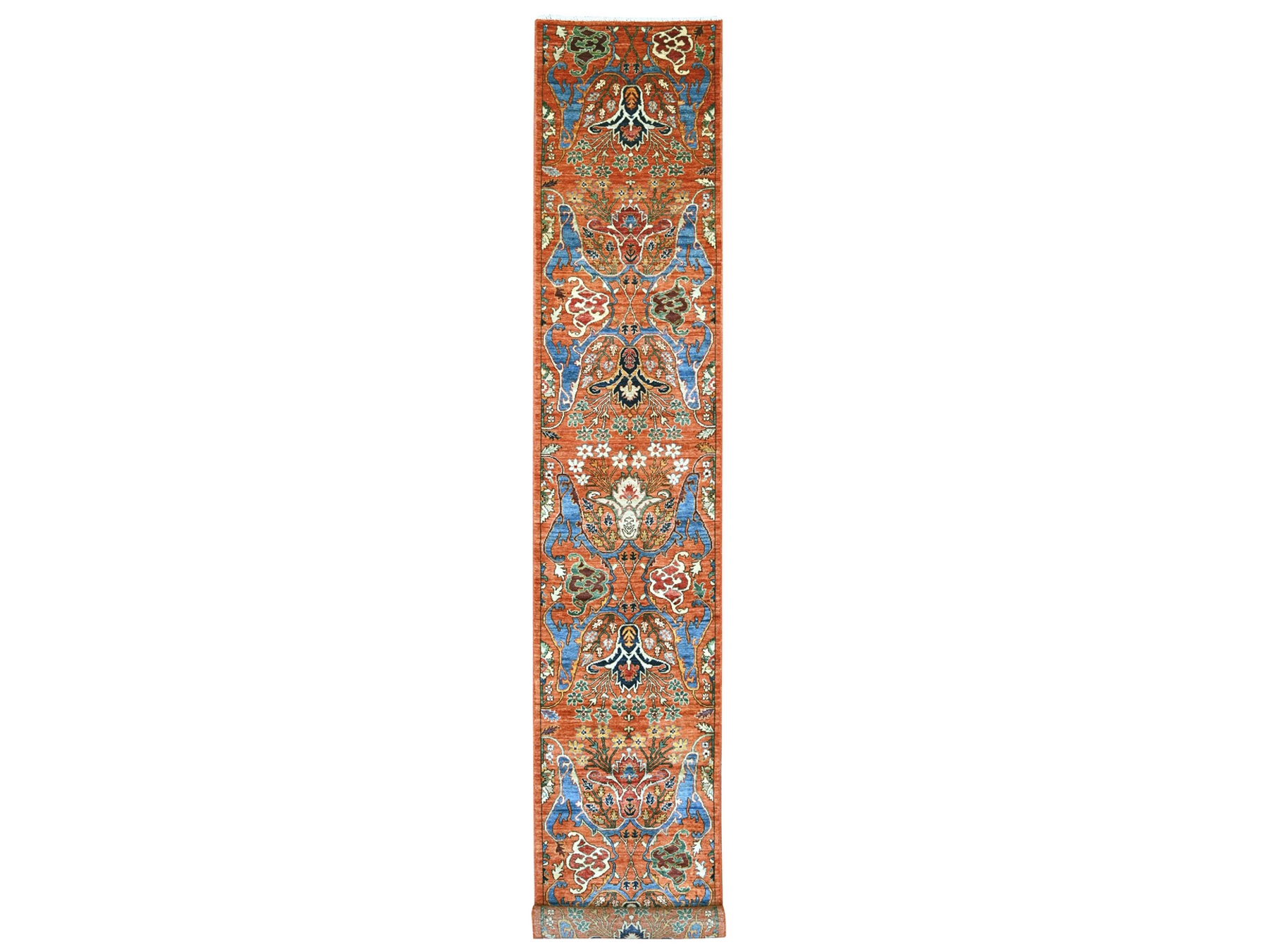 2'7"x17'2" Rust Orange, Aryana Grade, Bijar Garus Design, High Mountain Wool, Hand Knotted, Vegetable Dyes, Soft Pile, Densely Woven, XL Runner, Oriental Rug HR21184