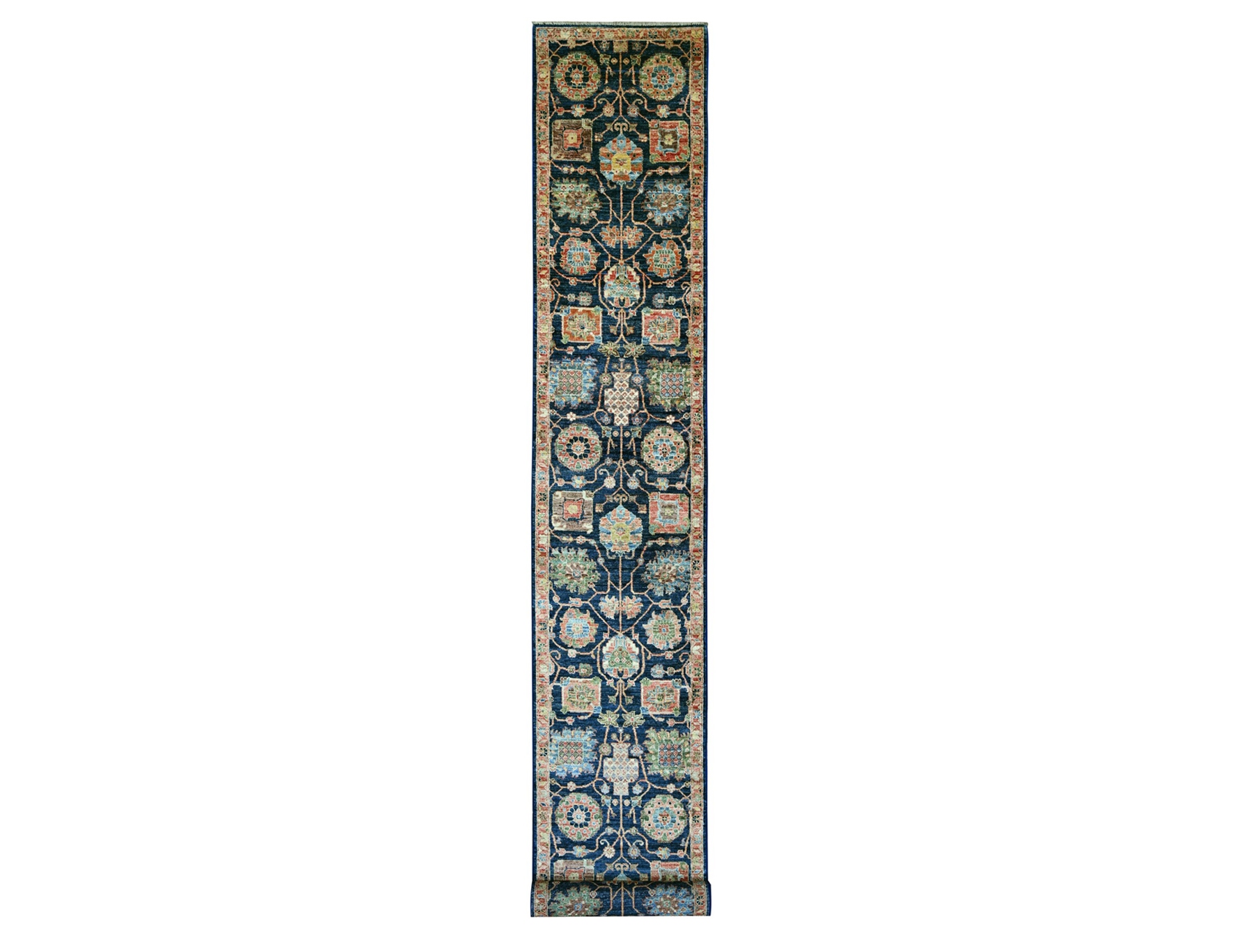 2'7"x21'8" Yale Blue, Aryana Grade, Northwest Persian with All Over Design, Vegetable Dyes, High Mountain Wool, Hand Knotted, Densely Woven, XL Runner, Oriental Rug HR21185