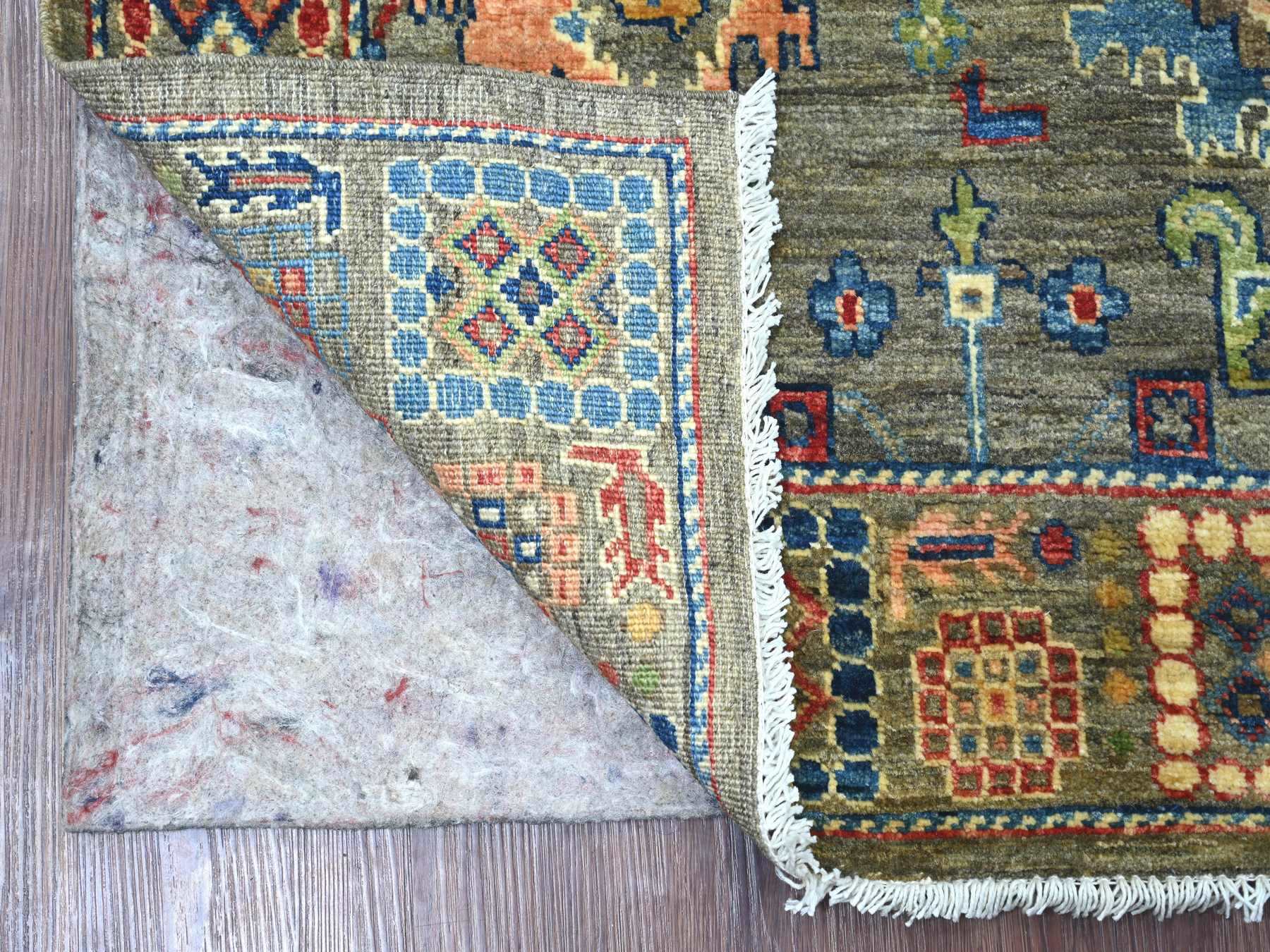 3'1"x4'10" Carbon Gray, Aryana Collection, Peshawar with Colorful Ziegler Mahal Design, High Mountain Wool, Denser Weave, Hand Knotted, Vegetable Dyes, Oriental Rug HR21186 - Image 2