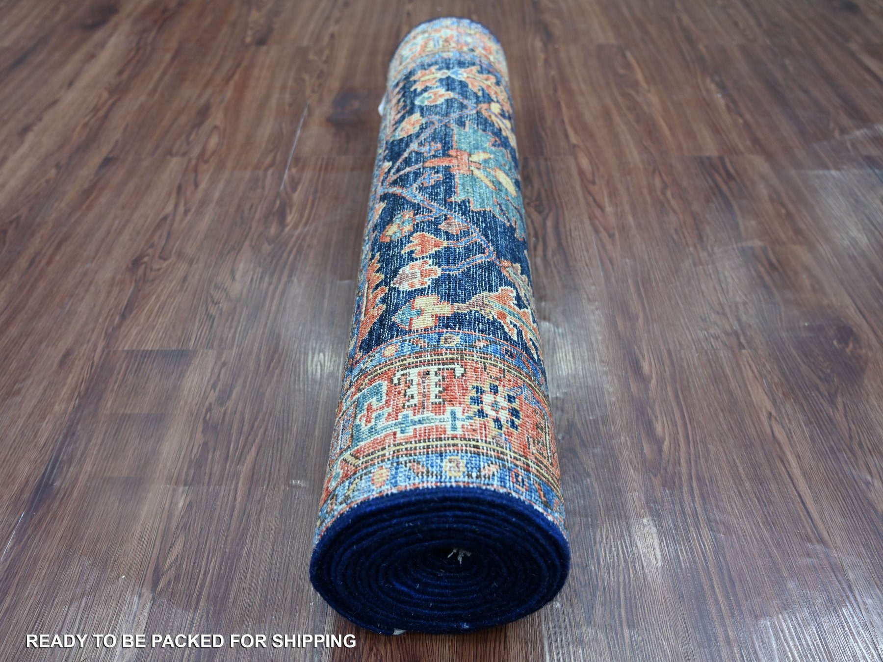 3'x15'7" Yale Blue, Northwest Persian with Serrated Gul Motif, Hand Knotted, Aryana Collection, Vegetable Dyes, Soft Pile, High Mountain Wool, Densely Woven, XL Runner, Oriental Rug HR21188 - Image 4
