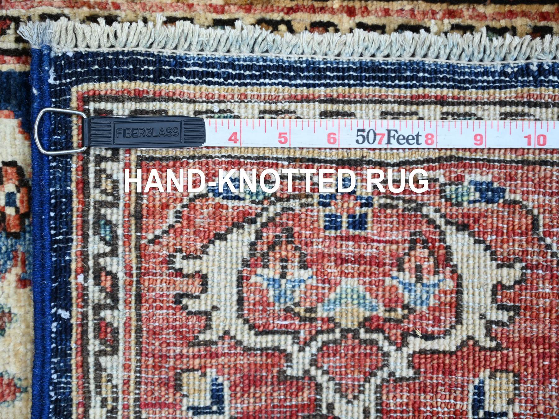 2'6"x8'1" Yale Blue, Serapi Heriz Bakshaish Design, High Mountain Wool, Aryana Collection, Vegetable Dyes, Soft Pile, Hand Knotted, Densely Woven, Runner, Oriental Rug HR21190 - Image 6