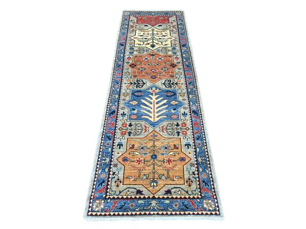 2'7"x8' Spanish Gray, Aryana Grade, Afghan Peshawar with Caucasian Akstafa Design, Hand Knotted, High Mountain Wool, Runner, Oriental Rug HR21191