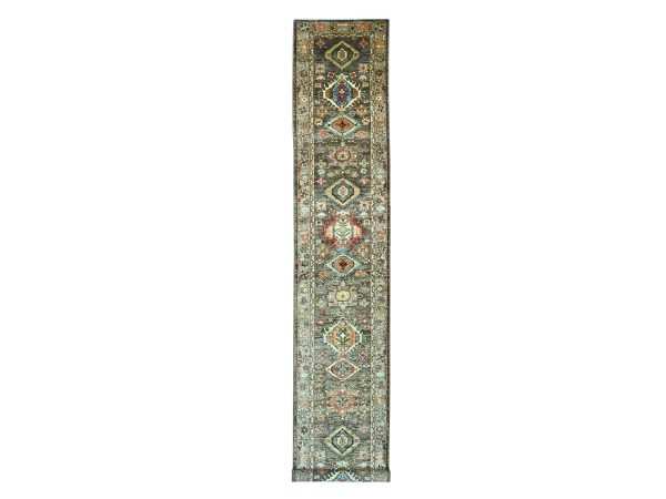2'7"x15'7" Mocha Brown, Aryana Grade, Peshawar with Karajeh Design, Vegetable Dyes, High Mountain Wool, Hand Knotted, XL Runner, Oriental Rug HR21211