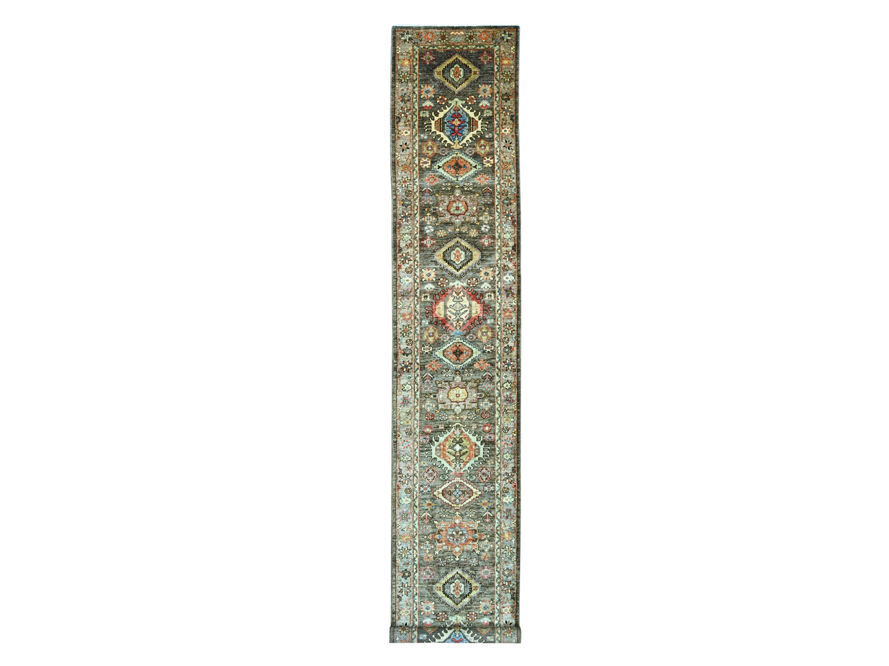 2'7"x15'7" Mocha Brown, Aryana Grade, Peshawar with Karajeh Design, Vegetable Dyes, High Mountain Wool, Hand Knotted, XL Runner, Oriental Rug HR21211