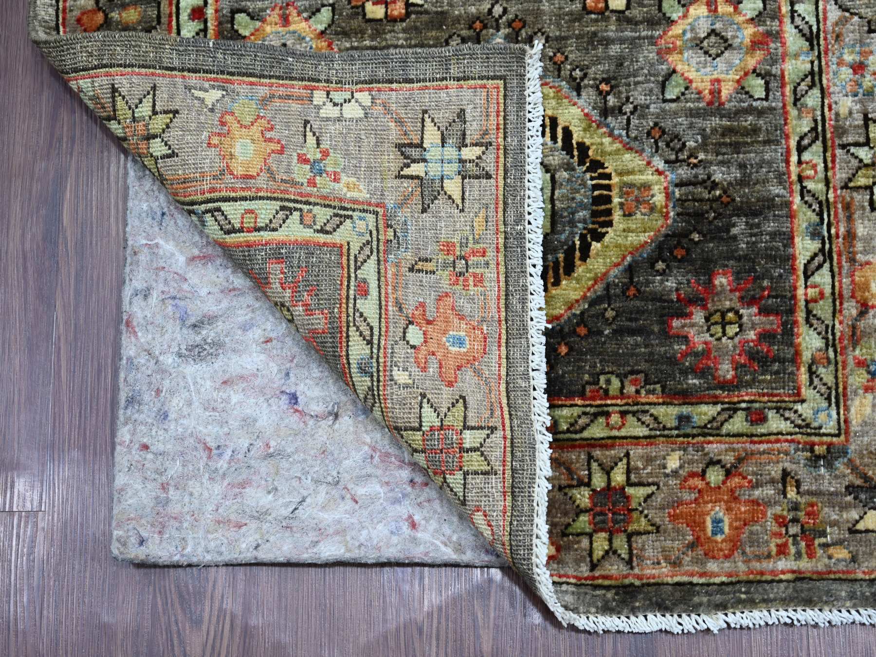 2'7"x15'7" Mocha Brown, Aryana Grade, Peshawar with Karajeh Design, Vegetable Dyes, High Mountain Wool, Hand Knotted, XL Runner, Oriental Rug HR21211 - Image 2