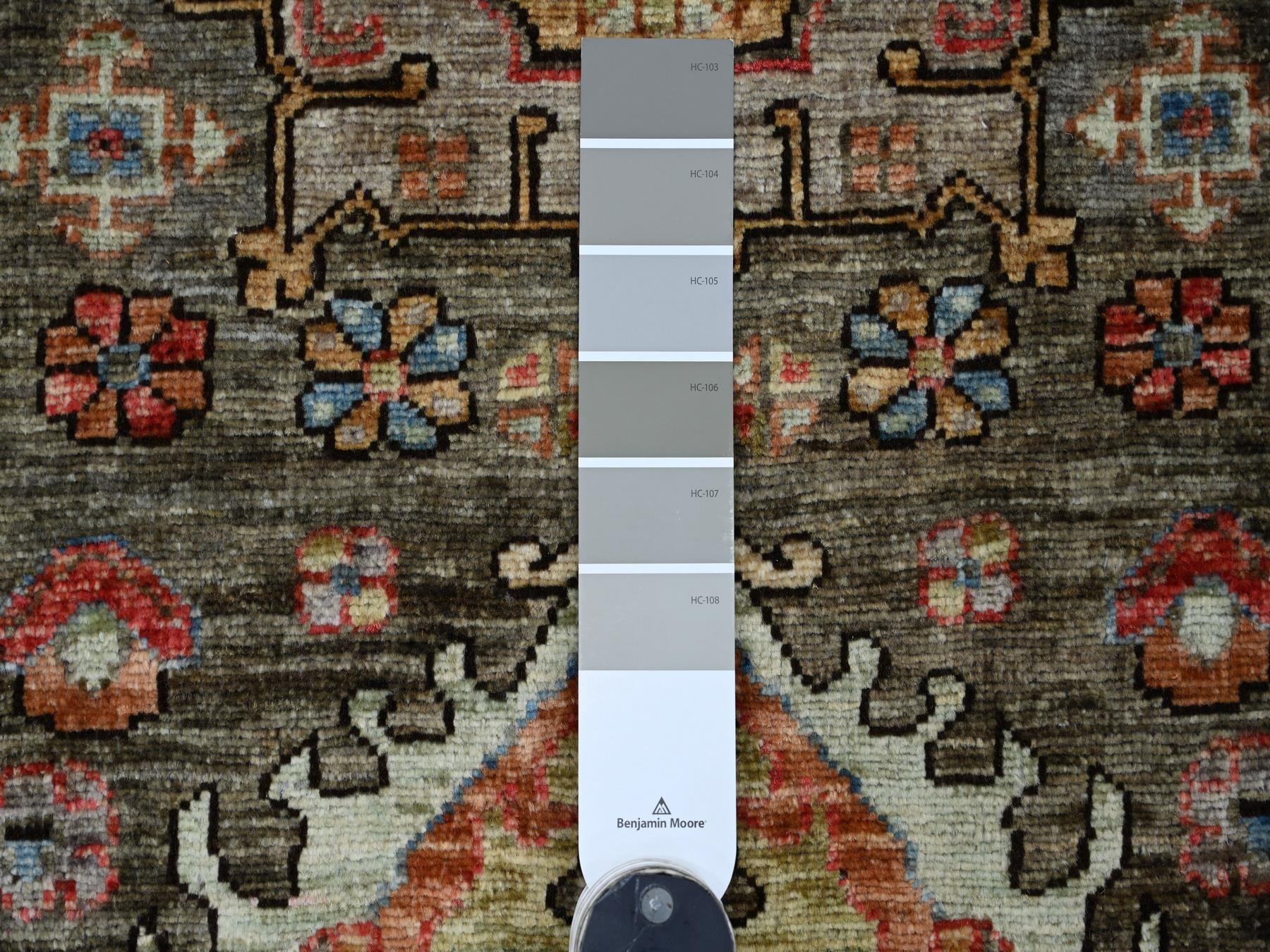 2'7"x15'7" Mocha Brown, Aryana Grade, Peshawar with Karajeh Design, Vegetable Dyes, High Mountain Wool, Hand Knotted, XL Runner, Oriental Rug HR21211 - Image 3
