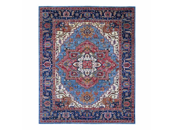 8'x9'10" Marlin Blue, Serapi Heriz with Large Medallion Design, Aryana Collection, Vegetable Dyes, Soft Pile, High Mountain Wool, Hand Knotted, Densely Woven, Oriental Rug HR21214