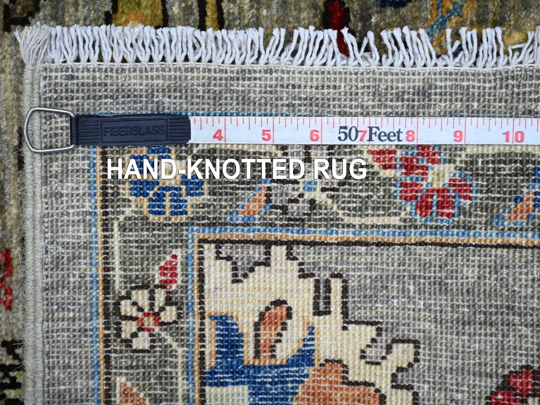 3'x19'9" Spanish Gray, Heriz All Over Design, Aryana Collection, Vegetable Dyes, Hand Knotted, Soft Pile, High Mountain Wool, Densely Woven, XL Runner, Oriental Rug HR21215 - Image 6