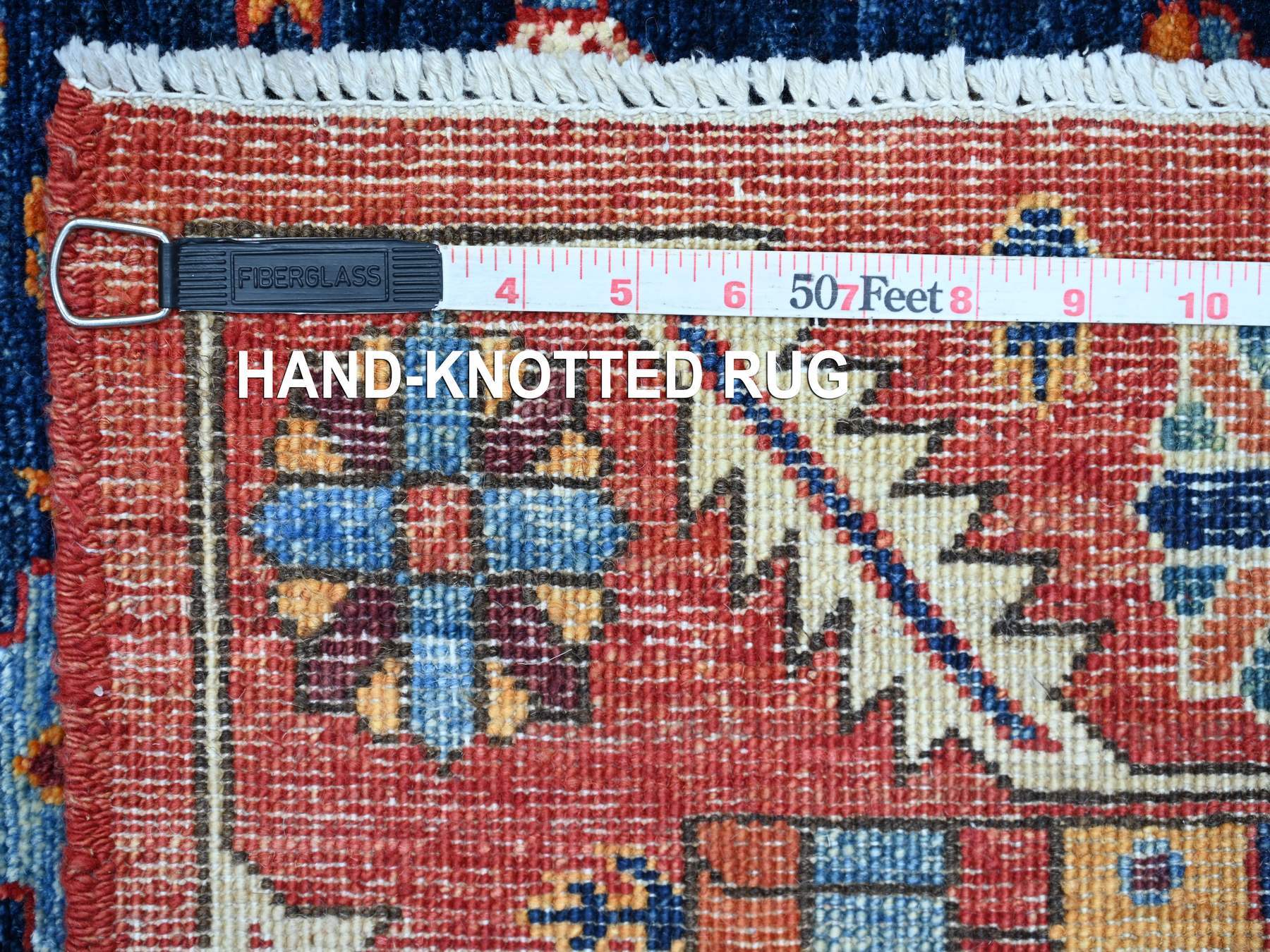 3'1"x19'6" Yale Blue, Heriz All Over Design, Aryana Collection, High Mountain Wool, Hand Knotted, Soft Pile, Densely Woven, Vegetable Dyes, XL Runner, Oriental Rug HR21216 - Image 6