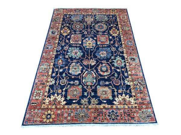 4'2"x6'2" Yale Blue, Aryana Grade, Northwest Persian with All Over Design, Vegetable Dyes, High Mountain Wool, Hand Knotted, Densely Woven, Oriental Rug HR21233