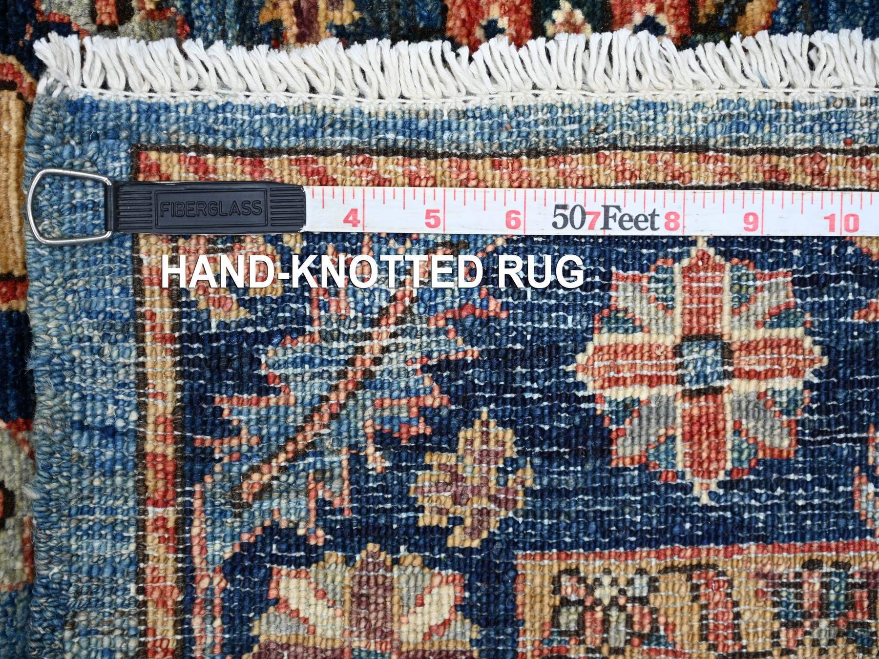 4'3"x12'4" Imperial Blue, Heriz All Over Design, Hand Knotted, Aryana Collection, Vegetable Dyes, High Mountain Wool, Soft Pile, Densely Woven, Wide Runner, Oriental Rug HR21236 - Image 6