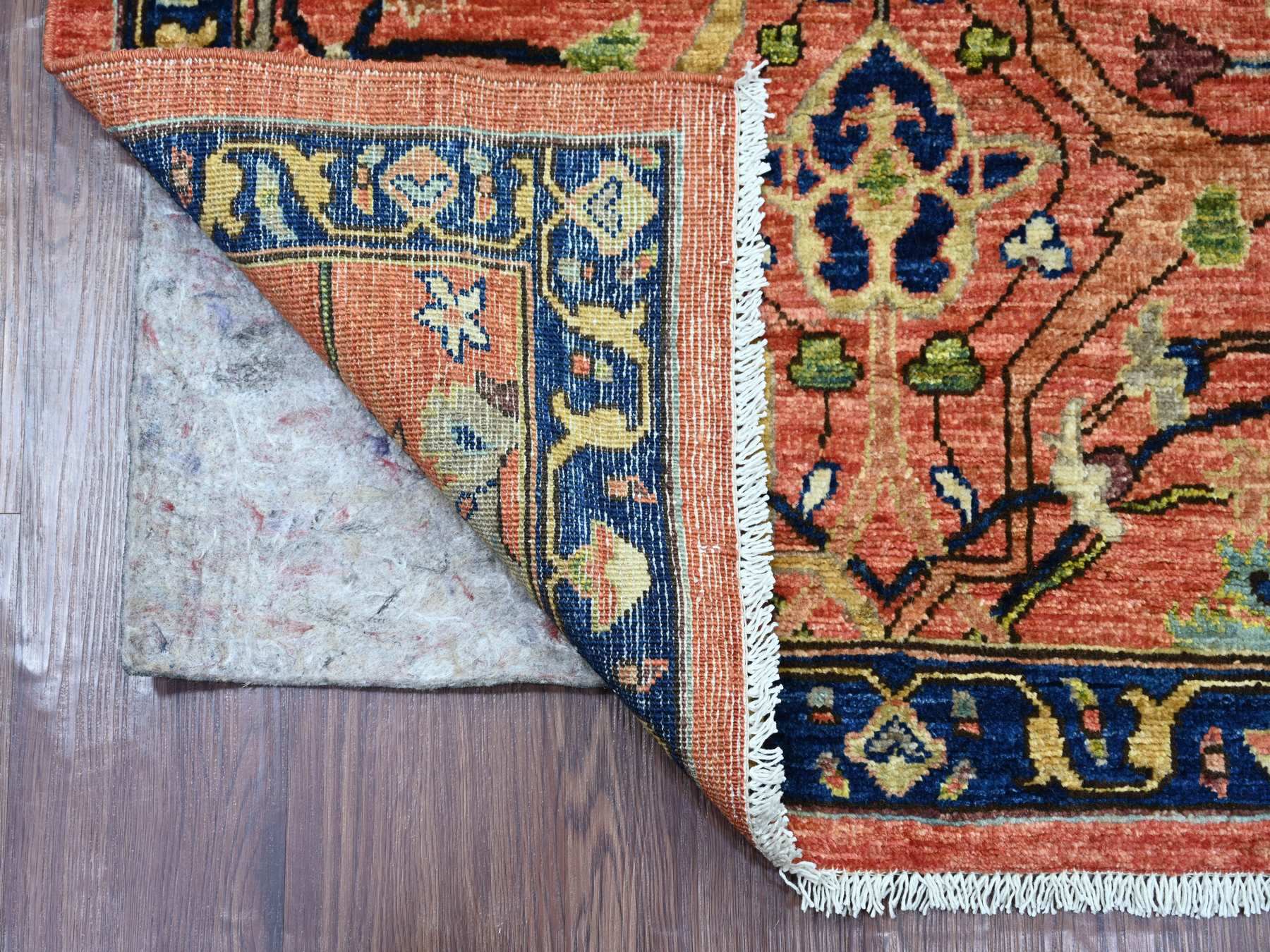 3'2"x11'6" Coral Red, Peshawar with Bijar Garus Design, Aryana Collection, Hand Knotted, Vegetable Dyes, High Mountain Wool, Densely Woven, Runner, Oriental Rug HR21268 - Image 2
