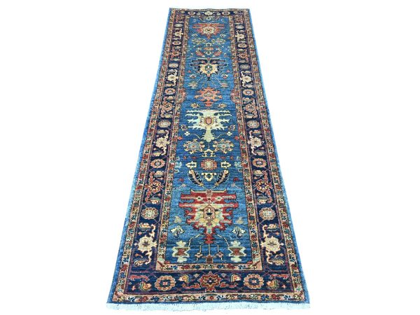 2'8"x9'7" Imperial Blue, Heriz All Over Design, Aryana Collection, Vegetable Dyes, Hand Knotted, Soft Pile, High Mountain Wool, Densely Woven, Runner, Oriental Rug HR21277