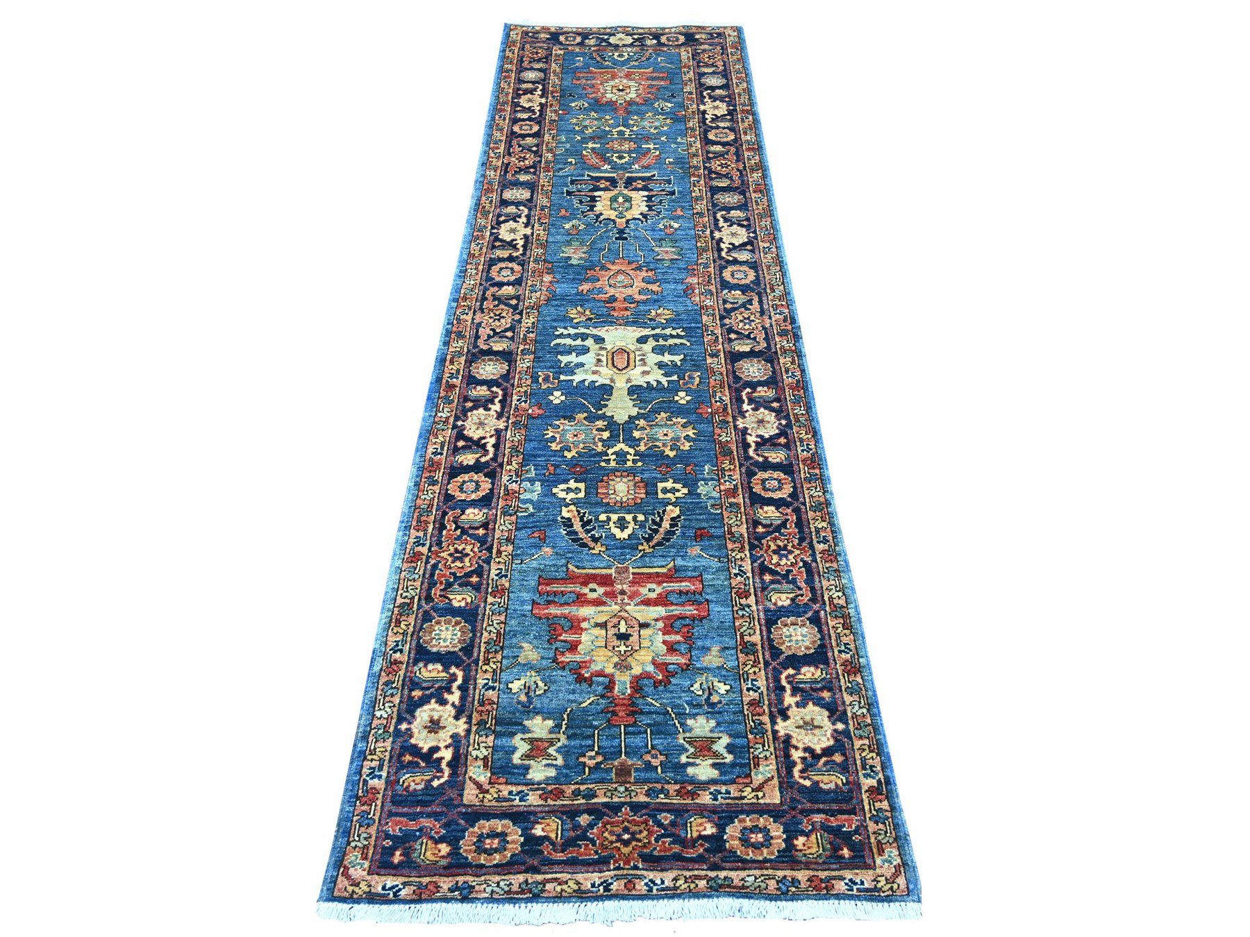 2'8"x9'7" Imperial Blue, Heriz All Over Design, Aryana Collection, Vegetable Dyes, Hand Knotted, Soft Pile, High Mountain Wool, Densely Woven, Runner, Oriental Rug HR21277