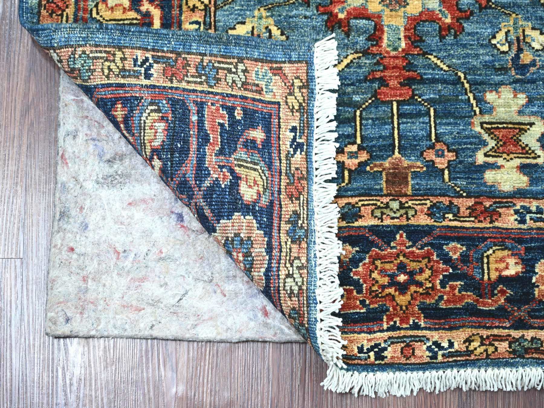 2'8"x9'7" Imperial Blue, Heriz All Over Design, Aryana Collection, Vegetable Dyes, Hand Knotted, Soft Pile, High Mountain Wool, Densely Woven, Runner, Oriental Rug HR21277 - Image 2