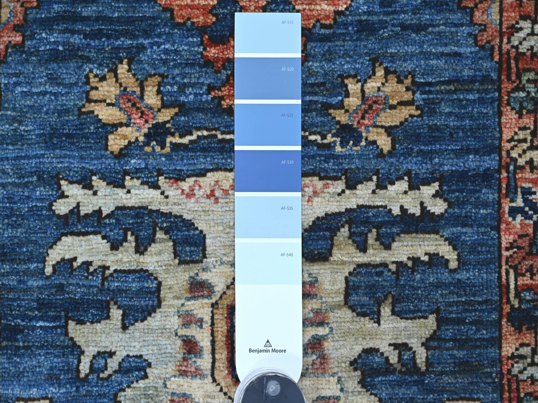 2'8"x9'7" Imperial Blue, Heriz All Over Design, Aryana Collection, Vegetable Dyes, Hand Knotted, Soft Pile, High Mountain Wool, Densely Woven, Runner, Oriental Rug HR21277 - Image 3