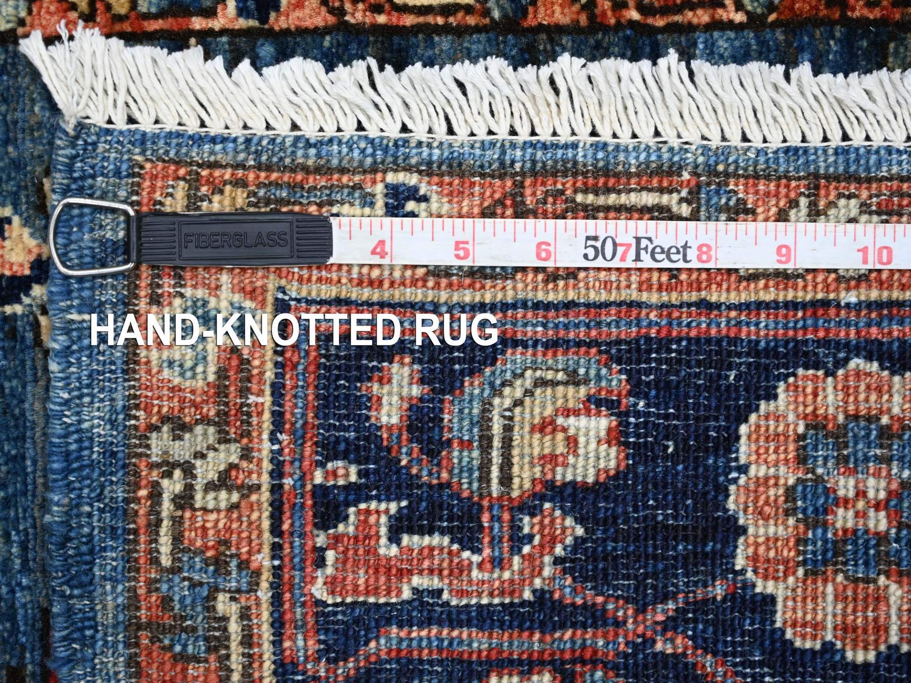 2'8"x9'7" Imperial Blue, Heriz All Over Design, Aryana Collection, Vegetable Dyes, Hand Knotted, Soft Pile, High Mountain Wool, Densely Woven, Runner, Oriental Rug HR21277 - Image 6