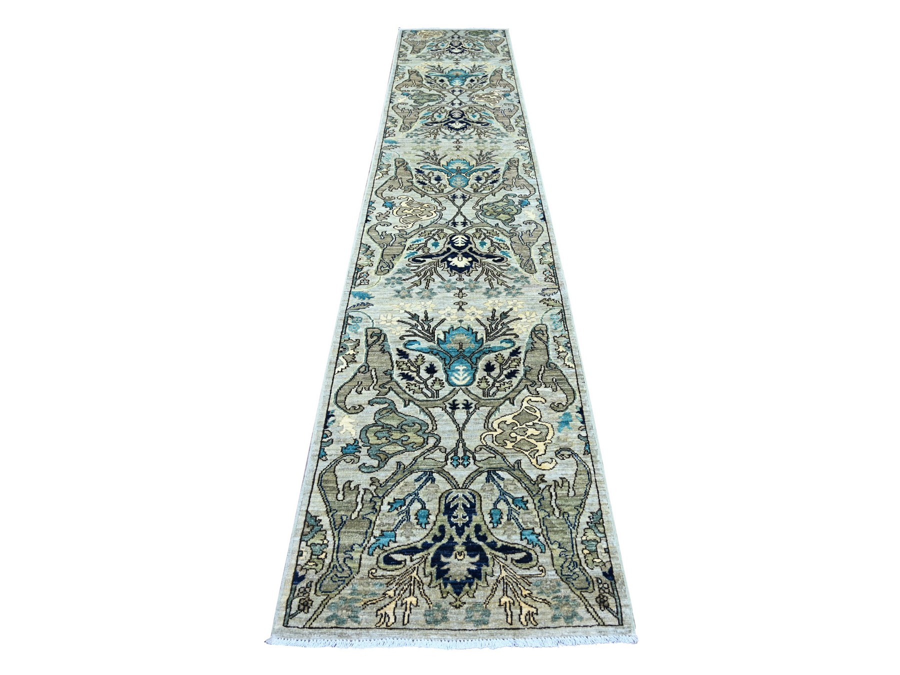 2'7"x14'2" Stone Gray, Bijar Garus Design, High Mountain Wool, Aryana Grade, Hand Knotted, Soft Pile, Vegetable Dyes, Densely Woven, Runner, Oriental Rug HR21280