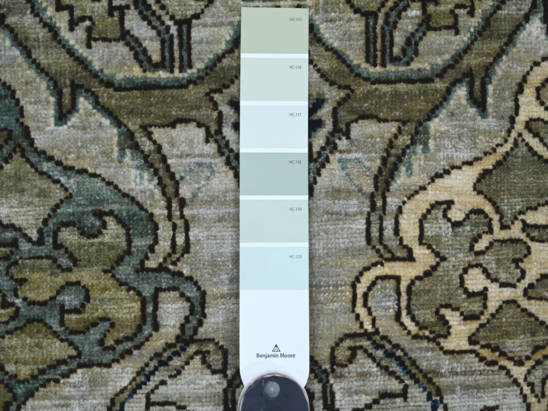 2'7"x14'2" Stone Gray, Bijar Garus Design, High Mountain Wool, Aryana Grade, Hand Knotted, Soft Pile, Vegetable Dyes, Densely Woven, Runner, Oriental Rug HR21280 - Image 3