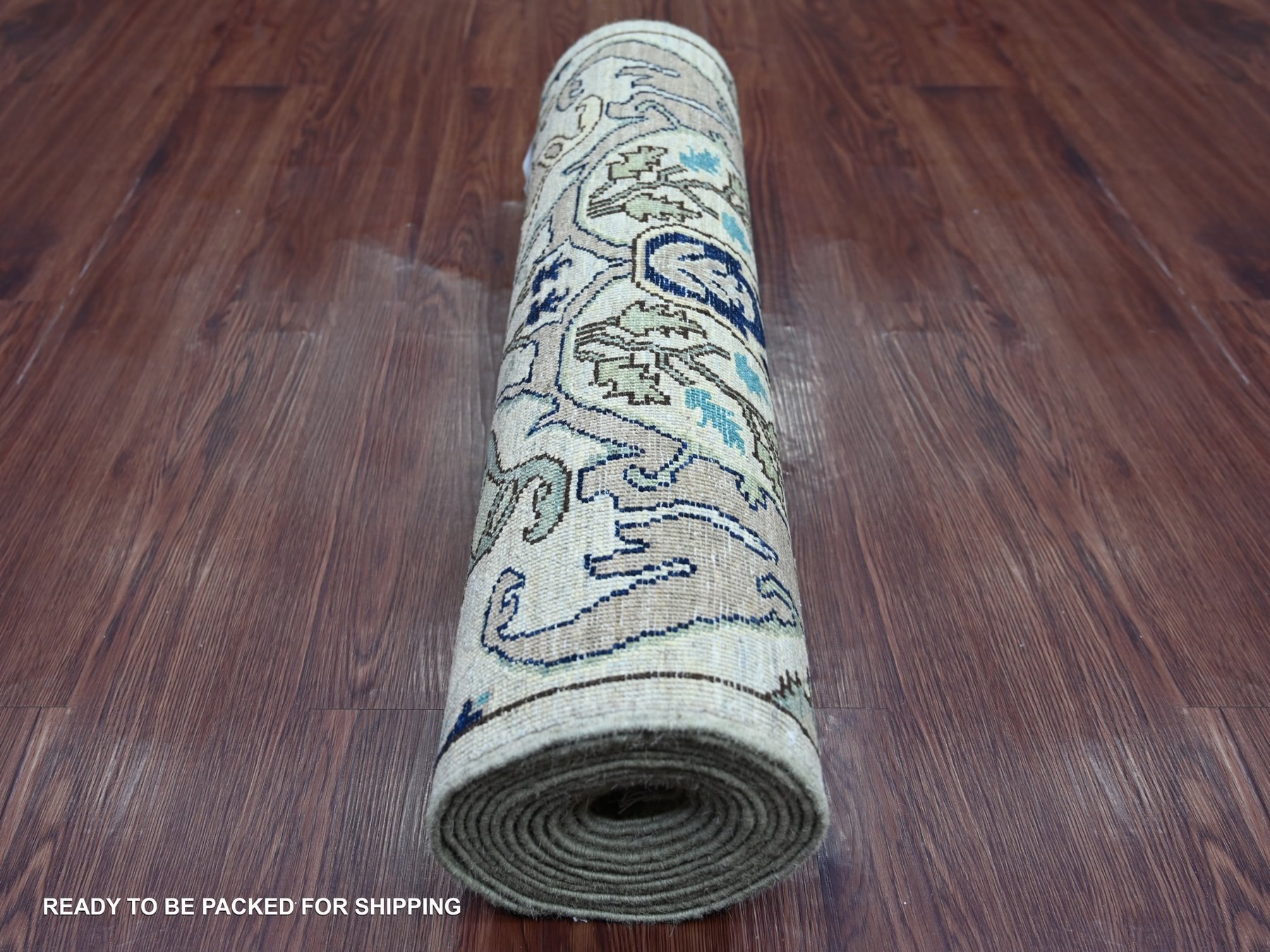 2'7"x14'2" Stone Gray, Bijar Garus Design, High Mountain Wool, Aryana Grade, Hand Knotted, Soft Pile, Vegetable Dyes, Densely Woven, Runner, Oriental Rug HR21280 - Image 4