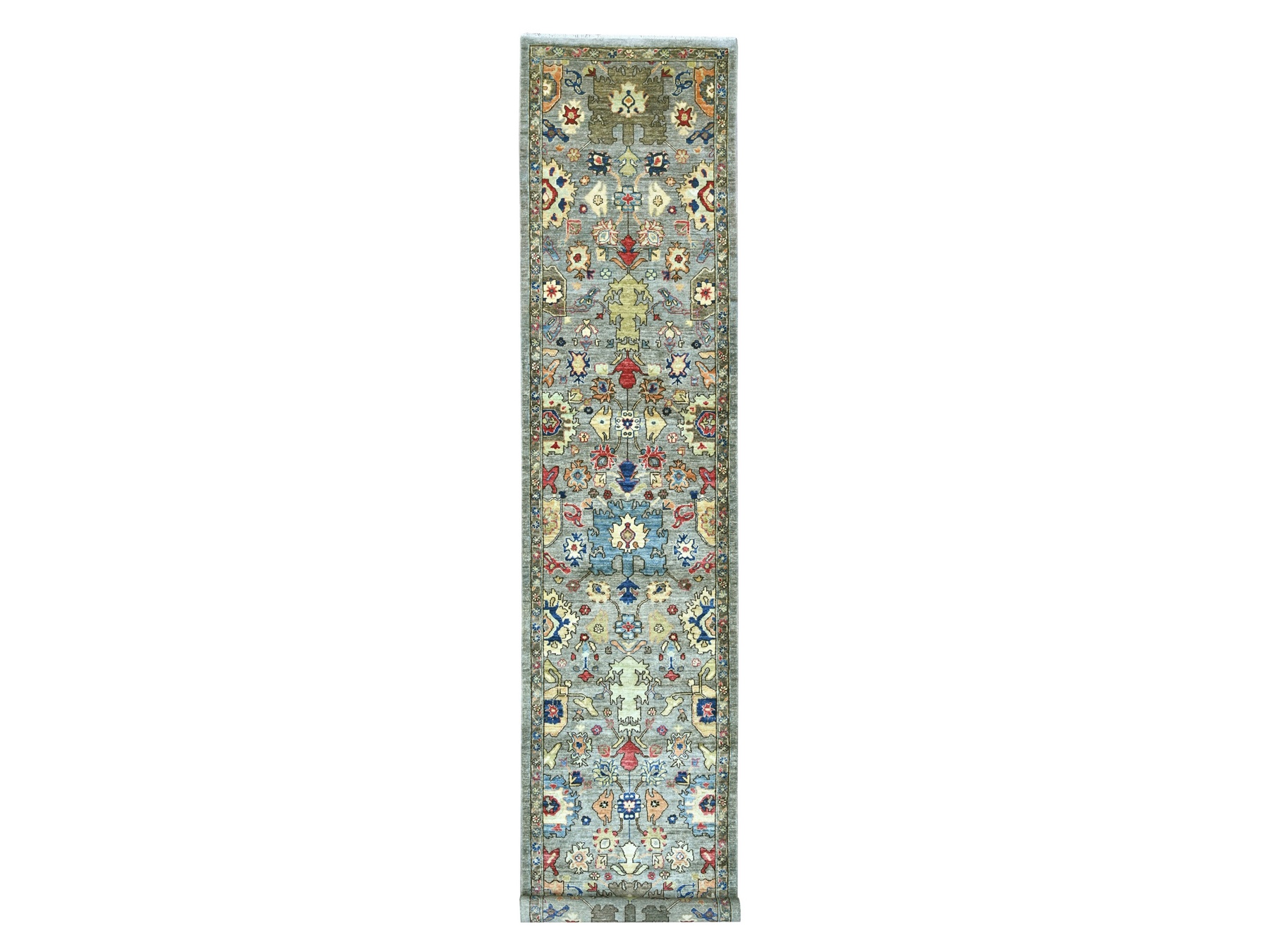 3'x16' Spanish Gray, Aryana Collection, Heriz All Over Design, Vegetable Dyes, Hand Knotted, Soft Pile, High Mountain Wool, Densely Woven, XL Runner, Oriental Rug HR21284