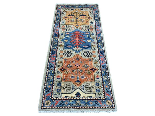2'8"x6'1" Spanish Gray, Afghan Peshawar with Caucasian Akstafa Design, Aryana Collection, Hand Knotted, High Mountain Wool, Runner, Oriental Rug HR21319